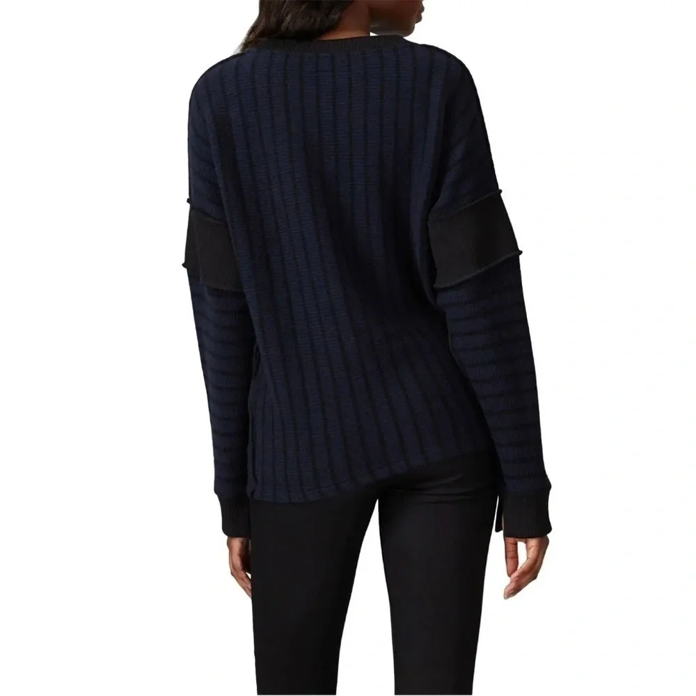 MM6 Maison Margiela Long Sleeve Striped Knit Ribbed Sweater Navy Blue